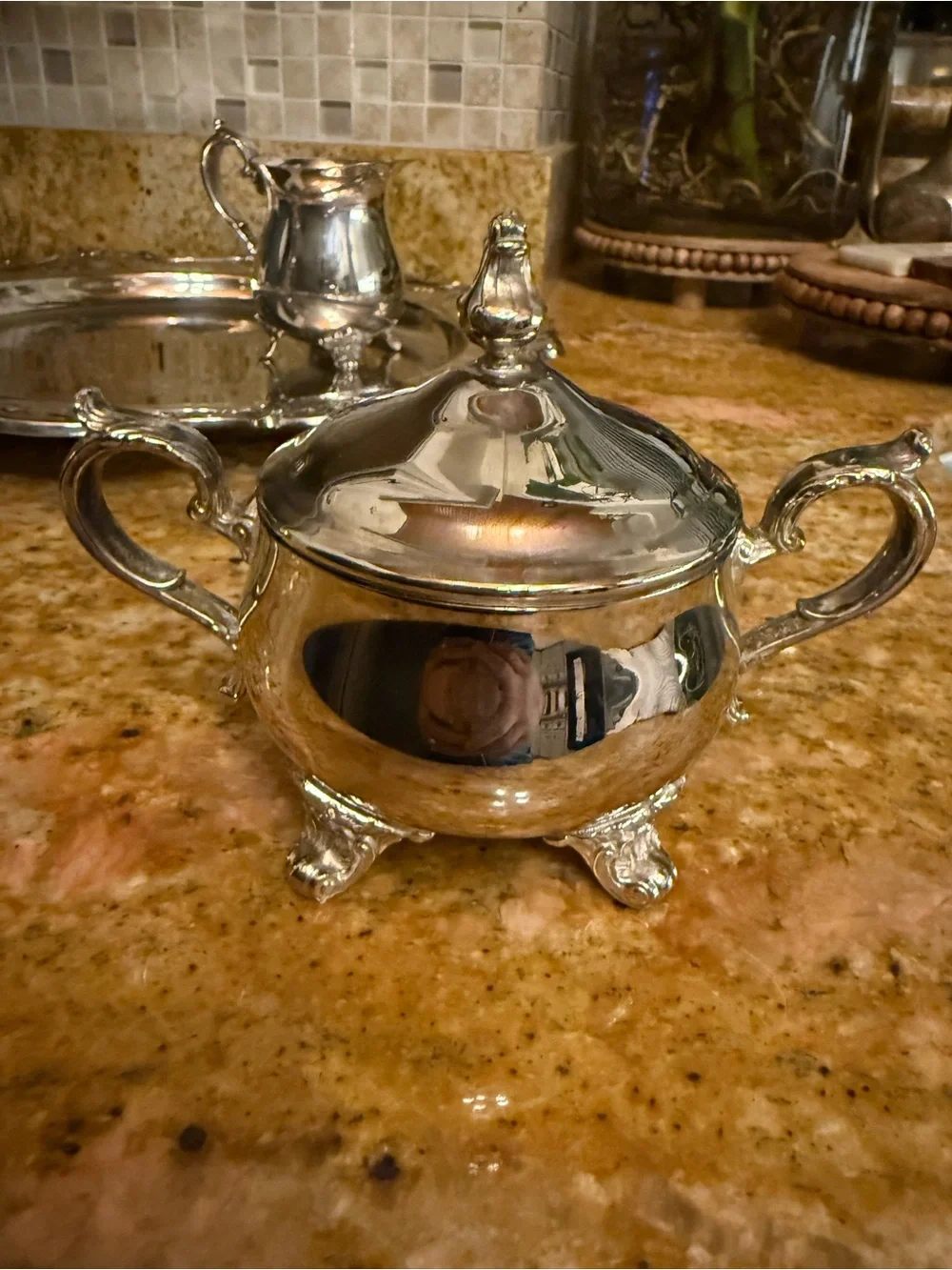 Vintage Gorham EP Brass Silverplate Tea Coffee Service Set + Unbranded Tray